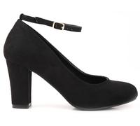 Womens Mid Block Heels Ankle Strap Court Slip On Shoes Ladies Closed Toe Office Work Formal Pumps Mary Jane Shoes Sandals Plus Size Black Suede UK 3