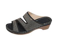 Womens Mid Block Heels Ladies Sandals Slip-On Smart Diamante Sliders Womens Open Back Slip On Mules Chunky Mid Heels Sliders Cut Out Diamond Sandal Outdoor Walking Sandal Party Dress Slides