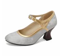 Womens Mid Block Heels Mary Jane Ankle Strap Court Shoes Work Pumps Formal | Smart Office Low Heeled Strappy Slip On Cushioned Dolly Wide Fit Extra Wide Fitting Width Light Shoes for Church Party Dance