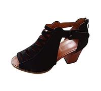Womens Mid Block Heels Open Toe Shoes Elegant Party Sandals High Heel Casual Dress Peep Toe Pump Shoes Hollow Soft Wide Fit Vintage Roman Garden Shoes Summer Washable Sandals for Ladies
