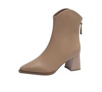 Womens Mid Calf Block Heel Boots - Faux Leather Chelsea Ankle Boots with Soft Lining, Non Slip Sole and Smooth Back Zip, Square Toe Winter Booties for Wet Streets and Dinner Nights
