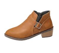 Womens Mid Calf Boots Added Durability Retro Shoes Classic Slip-on Waterproof Booties Chunky Comfortable Western Cowboy Shoes Booties for Dog Walking Hiking (Brown, 4.5-4.5)