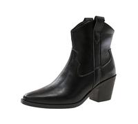 Women's Mid-Calf Boots Anti-Slip Riding Booties Pointed Toe Chunky Thick Heel Comfortable Soft PU Leather Western Cowboy Boots for Party Black