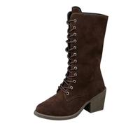 Womens Mid Calf Boots Autumn Winter Mid Range Fashion Booties Suede Pointed Thick Heel Women's Booties Europe The States Womens Size 6 (Coffee, 7.5)