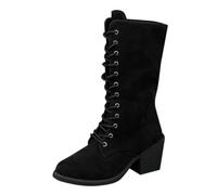 Womens Mid Calf Boots Autumn Winter Mid Range Fashion Booties Suede Pointed Thick Heel Women's Booties Europe The States Womens Size 6 (Black, 7)