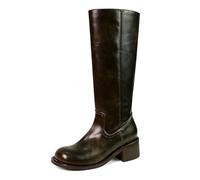 Women's Mid Calf Boots Block Heel Square Toe Pull On Shoes (Coffee, 3)