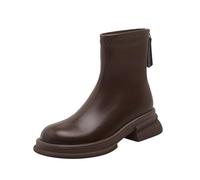 Women's Mid Calf Boots British Style Thick Short Boots Block Heel Winter Autumn Short Boot Retro Versatile Casual Fashion Simple Daily Commuter Comfortable Office Boot (Brown, 3.5)
