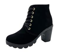 Women's Mid Calf Boots Combat Ankle Casual Smart Shoes Classic Waterproof Slip-on Booties Comfortable Western Cowboy Chunky Shoes Boots with Lace Up Side Zipper (Black, 5.5)