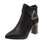 Womens Mid Calf Boots Combat Ankle Casual Smart Shoes Slip-on Classic Waterproof Booties Comfortable Chunky Western Cowboy Shoes Booties for Dog Walking Hiking (Black, 5.5)