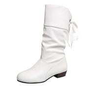 Women's Mid Calf Boots Combat Boots Long Boots for Ladies Low Block Heel Shoes Solid Color Middle Booties Comfortable Outdoor Non Slip Boots Womens Leather Boots Classic Round Toe Chunky Shoes