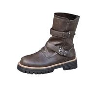 Women's Mid Calf Boots Fashion Slip On Design with Stretch Buckle Chunky Heel Comfortable Casual Wear Non Slip Sole Winter Ankle Footwear for Daily Use (Brown, 4)