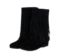 Womens Mid-Calf Boots In A Tassel Bohemian Design Featuring A Warm Lined Platform And Side Zipper Making Them An Choice For Comfortable Daily Wear