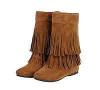 Womens Mid-Calf Boots In A Tassel Bohemian Design Featuring A Warm Lined Platform And Side Zipper Making Them An Choice For Comfortable Daily Wear