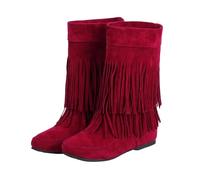 Womens Mid-Calf Boots In A Tassel Bohemian Design Featuring A Warm Lined Platform And Side Zipper Making Them An Choice For Comfortable Daily Wear
