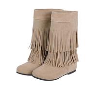 Womens Mid-Calf Boots In A Tassel Bohemian Design Featuring A Warm Lined Platform And Side Zipper Making Them An Choice For Comfortable Daily Wear
