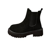 Womens Mid Calf Boots Platform Chunky Chelsea Boots Wide Fit Low Heel Boots Plus Size Suede Ankle Boots Vintage Fall Fashion Casual Round Toe Shoes Boots Formal Dressy Classic Booties