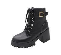 Womens Mid Calf Boots Platform Lace-up Combat Boots Chunky Square Heel Cute Lolita Shoes for Wedding Halloween Cosplay