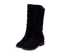 Women'S Mid-Calf Boots Suede Round Toe Low Heel Womens Boots Anti-Slip Vintage Cowboy Boots Stylish and Versatile Knee High Boots Lightweight Casual Comfort Walking Boots Premium Quality Shoes