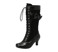 Women's Mid-Calf Boots with Bow High Heels Shaft for Elegant Evening Wear Office Looks in the Foreign Trade Collection, black, 9 UK