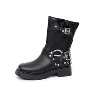 Women's Mid-Calf Boots with Round Toe Western Riding Boots for Casual Everyday Fashion Versatile Combination with Casual Wear Suitable for All Seasons Simple Slip On Design, black, 8.5 UK