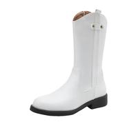 Women's Mid Calf Boots, Women's Ankle Boots with Heel, for Lacing, Calf Leather, Vintage Heel, Thick Casual Boots, Retro Women's Boots, Dirndl Shoes, Comfortable, White, 8 UK