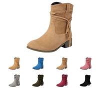 Womens Mid Calf Boots Womens Lace Up Ankle Boots Side Drawstring Boot Low Block Party Boot Pull On Dress Booties Pointed Toe Chunky Heel Booties Comfortable Wide Fit Bootie For Ladies