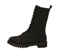 Womens Mid Calf Combat Boots Chunky Low Heel Lace-up Biker Ankle Booties Stylish Comfortable Non-Slip Military Zipper Boots Winter Thermal Round Toe Classic Versatile Active Boot Black