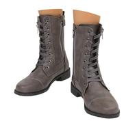 Women's Mid Calf Combat Boots Side Zipper Block Heel PU Leather Ankle Boots Low Heel Comfortable Stylish Casual Shoes Grey