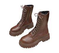 Women's Mid Calf Combat Boots Wide Fit Lace up Biker Motorcycle Boots Ladies Chunky Heel Round Toe Side Zip Walking Booties Stylish Classic Non Slip Pull on Booties for Fall and Winter Size 3-8