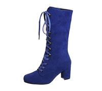 Womens Mid Calf Cone Block Heel Boots 60s 70s Retro Gothic Rock Punk Knee High Boots Mid Calf Boots Women Lace up Motorcycle Combat Boots Cowgirl Cowboy Boots Sale Clearance Size UK 3 4 5 6 7 Blue