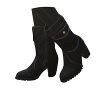 Women's Mid Calf Cowboy Boots Fashion Casual Denim Western Cowboy Chunky Block High Heel Mid Calf Boots Round Toe Solid Color Non Slip Platform Side Pocket Pull-on Fashionable Daily Casual Shoes