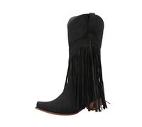 Women's Mid-Calf Cowboy Boots In Retro Faux Leather With Pointed Toe Chunky Heels And Tassel Fringe For A Western Vibe