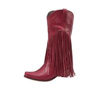 Women's Mid-Calf Cowboy Boots In Retro Faux Leather With Pointed Toe Chunky Heels And Tassel Fringe For A Western Vibe