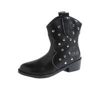 Womens Mid Calf Cowboy Boots - Waterproof PU Western Ankle Booties with Studded Detail, Non Slip Sole and Soft Lining, Easy Pull on Tabs and Stable Low Block Heel Design