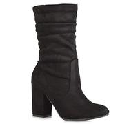 Womens Mid Calf High Heel Boots Ladies Pull On Winter Faux Suede Rouched Shoes Size 3-8