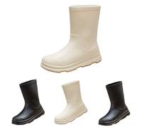 Women's Mid Calf Rain Boots, Spiral Tread Sole Muck Waterproof Wellies Slip-On Elastic Cuff Wide Fit Garden Shoes Ladies Comfort Cushion insole Wellingtons Boots Fishing Commuting Footwear Size 5