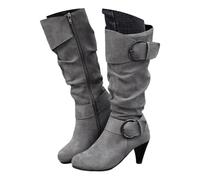 Women's Mid Calf Slouchy Boots 2026,Fashion Ruched Pull On Faux Leather Suede Ruched Slouchy Boot Pointed Toe Chunky Low Heel Side Zippers Wide Width Boots Fall Winter Casual Comfortable Warm Boot