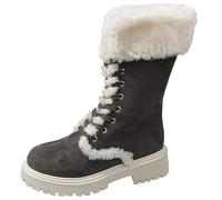 Womens Mid Calf Snow Boots Wide Fit Warm Winter Boots Ladies Thermal Fur Lined Walking Boot Lace up Outdoor Trekking Boot Hiking Shoes Non Slip Slip on Shoes for Camping Climbing Running Grey