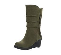Women's Mid Calf Wedge Platform Round Toe Lace up Ankle Tassel High Heel Dress Boots