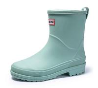 Womens Mid Calf Wellington Wellies, Matte Solid Colour Thickened Waterproof Rubber Rain Boots, Non Slip Textured Sole Fashion Mid Height Welly Shoes for Gardening Daily Rainy Commute Green