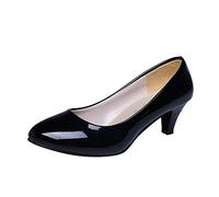 Women's Mid Heel Court Shoes with Closed Round Toe, Classic Slip on Work Pumps for Office or Formal Wear, Comfortable Faux Leather Heels, Non Slip Sole Dress Shoes Black
