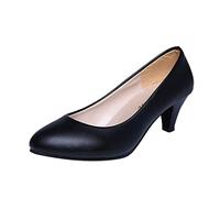 Women's Mid Heel Court Shoes with Closed Round Toe, Classic Slip on Work Pumps for Office or Formal Wear, Comfortable Faux Leather Heels, Non Slip Sole Dress Shoes Dark Gray