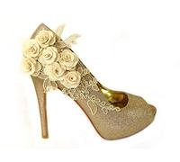 Womens MID Heel Diamante Ladies Party Prom Bridal Slip ON Sparkly PEEP Toe Shoes Sandals (UK8/EUR41/US10, Champagne Gold (L5))