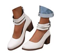 Women's Mid Heel Shoes Block Ankle Strap Mary Jane Summer Comfortable Pointed Toe Dress Shoes Vintage Chunky Heel Pumps Elegant Close Toe Heels Sandals for Work Daily Holiday Wear (White, 4)
