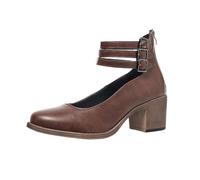 Women's Mid Heel Shoes Block Ankle Strap Mary Jane Summer Comfortable Pointed Toe Dress Shoes Vintage Chunky Heel Pumps Elegant Close Toe Heels Sandals for Work Daily Holiday Wear (Brown, 6.5)