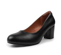 Womens Mid High Block Heels Court Shoes Slip On Mary Jane Ladies Comfort Support Work Pumps Formal Smart Office Evening Party Heeled Round Toe Chunky Heels Cushioned Wide Fit Cosy Lightweight Shoes
