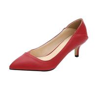 Womens Mid High Block Heels Mary Jane Court Shoes Ladies Comfort Support Work Pumps UK Formal Smart Office Low Heeled Slip On Wide Fit Extra Stiletto Size 6 Red