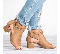Womens Mid High Heels Sandals Peep Toe Ankle Strap Chunky Block Heel Ladies Sandals Open Toe Comfort Cushioned Work Office Party Occasion Cut Out Strappy Shoes,Brown,41