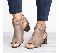 Womens Mid High Heels Sandals Peep Toe Ankle Strap Chunky Block Heel Ladies Sandals Open Toe Comfort Cushioned Work Office Party Occasion Cut Out Strappy Shoes,Gray,40