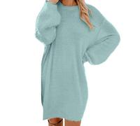 Women's mid-length sweater dress, long sleeve dress, round neck, loose fit, soft, casual, plain colour, straight, chic and elegant, everyday versatile streetwear dress for autumn, winter